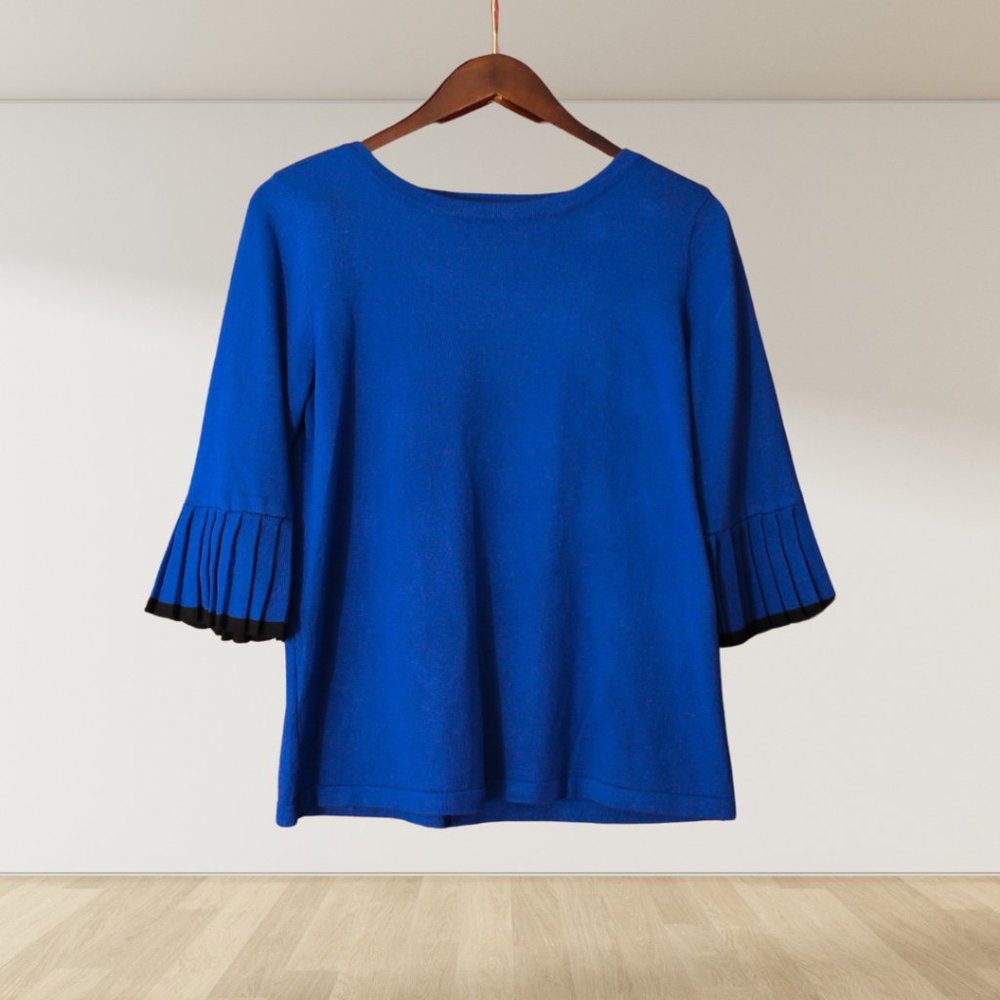 Blue Cable and Gauge Sweater